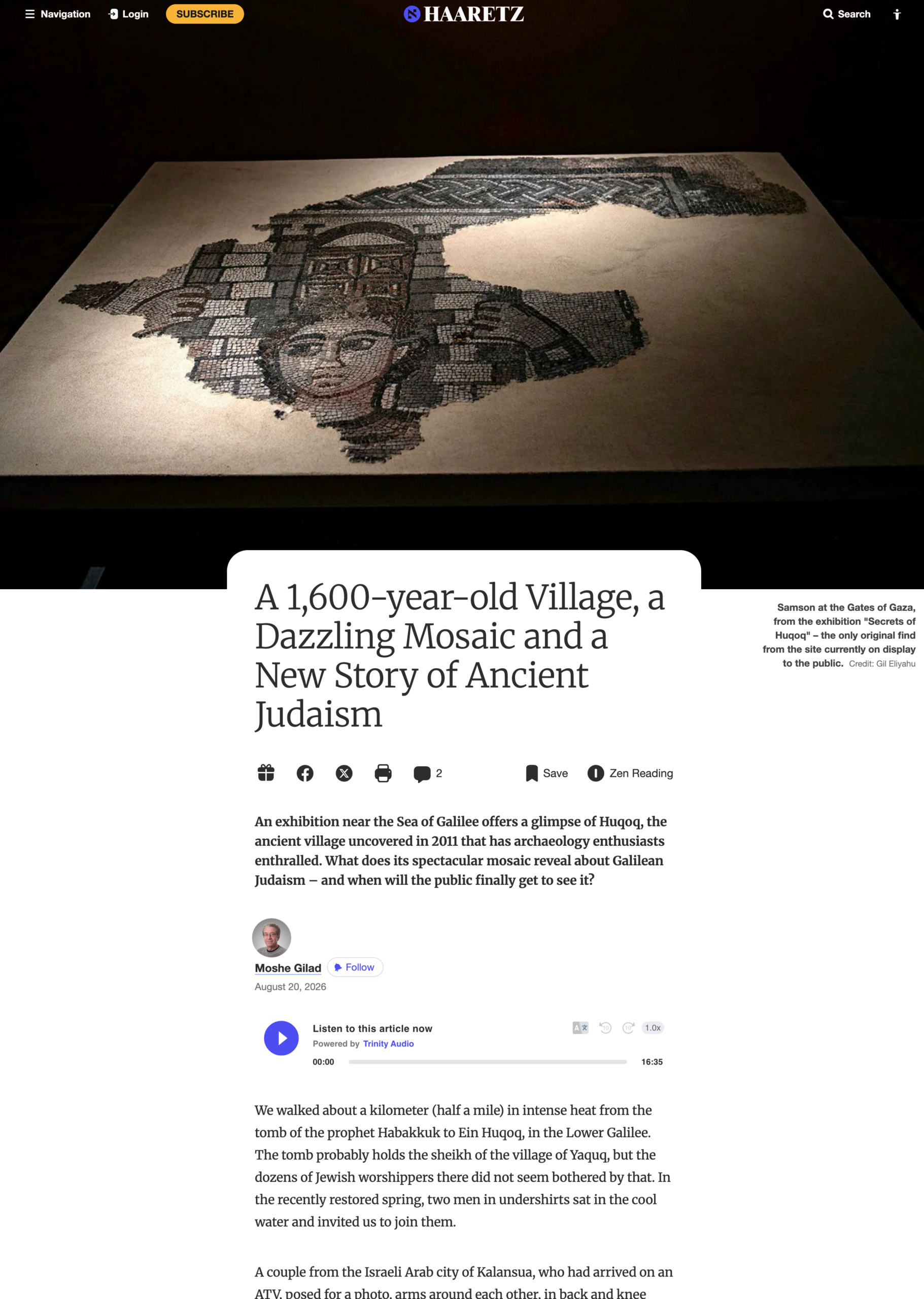 Haaretz feature on Huqoq and its mosaic